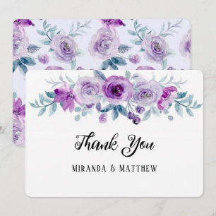 Purple Watercolor Peony Wedding Thank You Cards