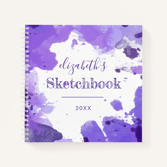 Purple Watercolor Personalized Artist's Sketchbook Notebook (Front)