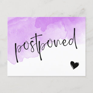 Purple Watercolor Postponed Wedding Announcement Postcard