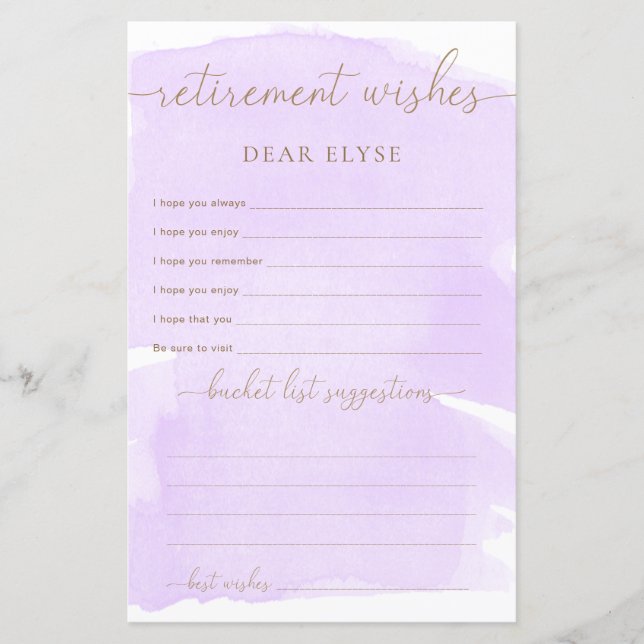 Purple Watercolor Retirement Wishes (Front)