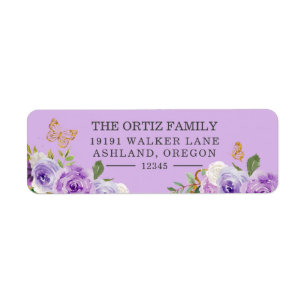 Purple Watercolor Rose Butterfly Return Address La