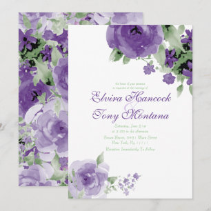 Purple Watercolor Rose, Wedding Invitations