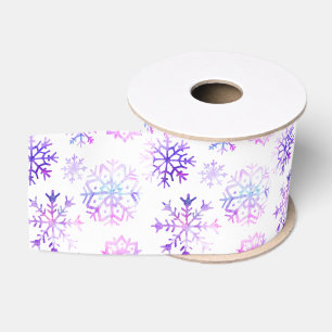 Purple Watercolor Snowflake Christmas Design Grosgrain Ribbon
