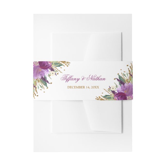 Purple Watercolor Sparkling Amethyst Belly Band Invitation Belly Band (Front Example)
