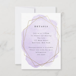 Purple Watercolor Splash Gold Frame Detail Card
