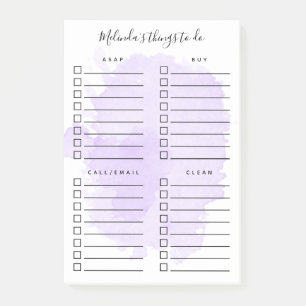 Purple Watercolor Splash Organized Things to Do Post-it Notes