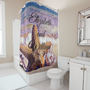 Purple Watercolor Starfish Seashells Painting