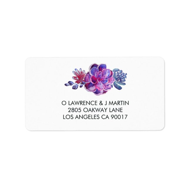 Purple Watercolor Succulents Label (Front)