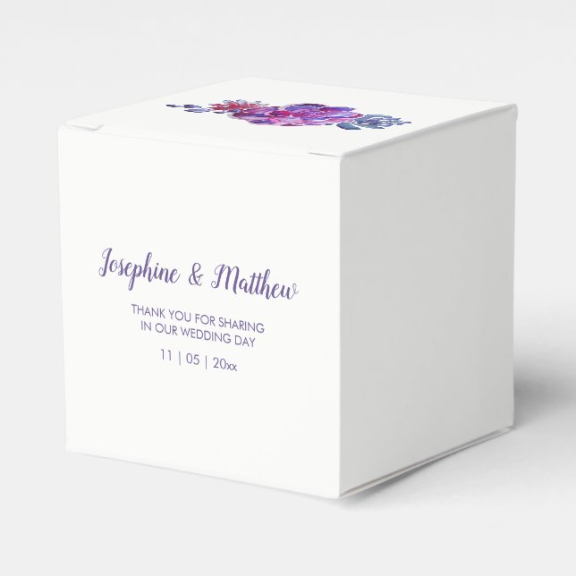 Purple Watercolor Succulents Wedding Favor Box (Front Side)