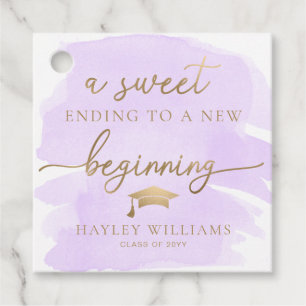 Purple Watercolor Sweet New Beginning Graduation Favour Tags