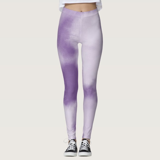 Purple Watercolor Tie Dye Abstract Leggings (Front)