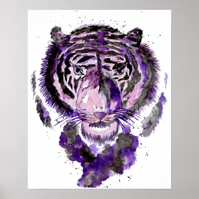 Purple Watercolor Tiger Poster (Front)