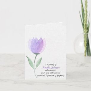 Purple Watercolor Tulip Sympathy Thank You  Card