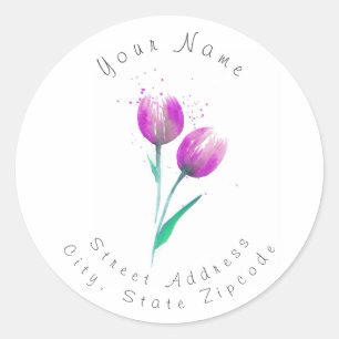 'Purple Watercolor Tulips' Label