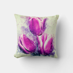 Purple Watercolor Tulips Throw Pillow