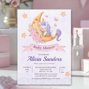 Purple Watercolor Unicorn Baby Shower Girl Invitation