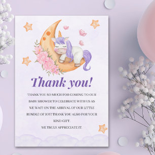 Purple Watercolor Unicorn Baby Shower Thank You Card