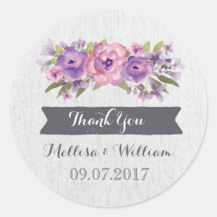 Purple Watercolor Vintage Floral Wedding Favour Ta Classic Round Sticker