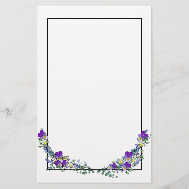 Purple watercolor violet Lavender Eucalyptus   Stationery (Front)