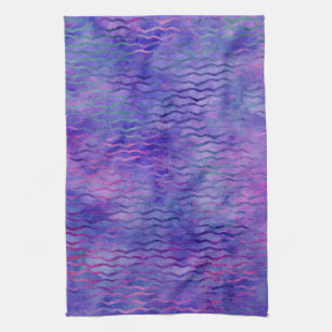 Purple Watercolor Wavy Stripes Modern Kitchen Towel