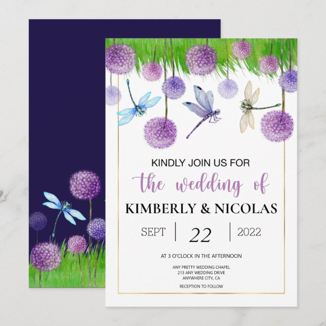 Purple Watercolor Wedding Invitation (Front/Back)