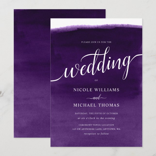 Purple Watercolor Wedding Invitation (Front/Back)