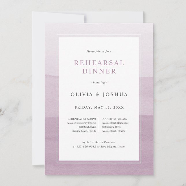 Purple Watercolor Wedding Rehearsal Dinner Invitation (Front)