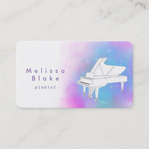 purple watercolor white piano business card