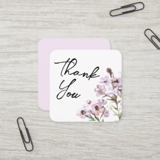Purple Watercolor Wildflower Floral Thank You Square Business Card