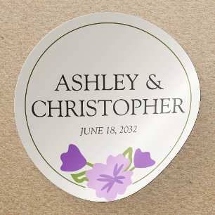 Purple Watercolor Wildflower Wedding Classic Round Sticker
