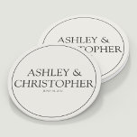 Purple Watercolor Wildflower Wedding Round Paper Coaster<br><div class="desc">Minimalist wedding party coaster designed to coordinate with our whimsical purple wildflower wedding stationery collection. Clean,  crisp typography,  coordinating background colours. ❀❀❀ 

Easily personalizable. However,  please contact us for assistance in personalizing or customizing to fit your individual wishes,  or to help in creating related wedding stationery products.</div>