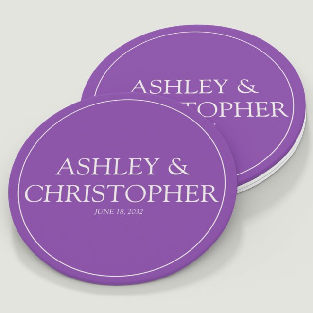 Purple Watercolor Wildflower Wedding Round Paper Coaster (Creator Uploaded)