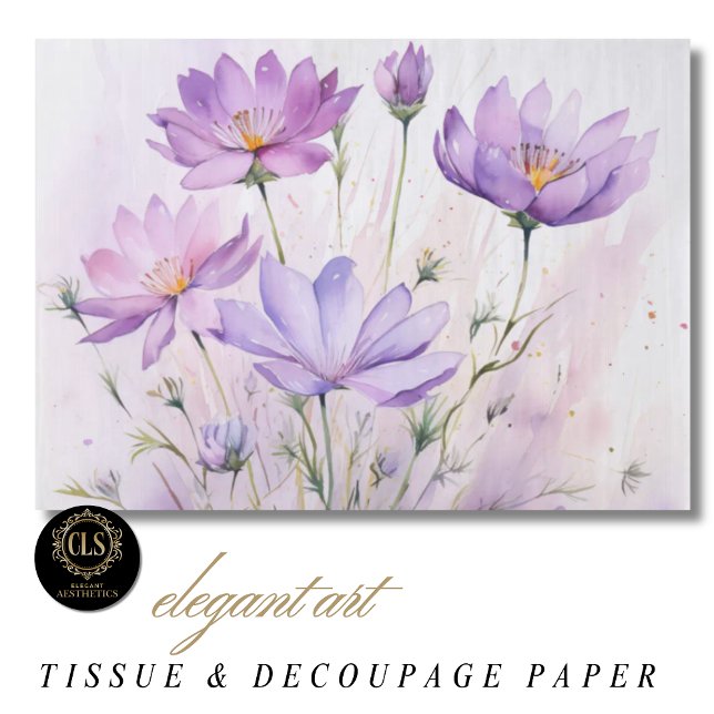 Purple Watercolor Wildflowers Tissue Paper (Tissue Paper - Watercolor Wildflower Purple Hues)