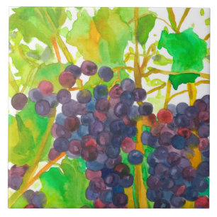 Purple Watercolor Wine Grapes Tile