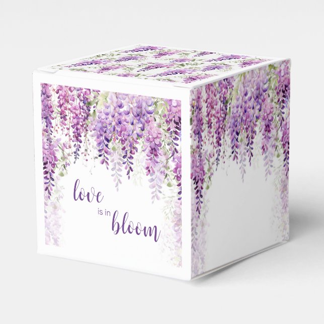 Purple Watercolor Wisteria Bridal Shower Favor Box (Front Side)