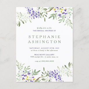 Purple Watercolor Wisteria Bridal Shower Invitation Postcard