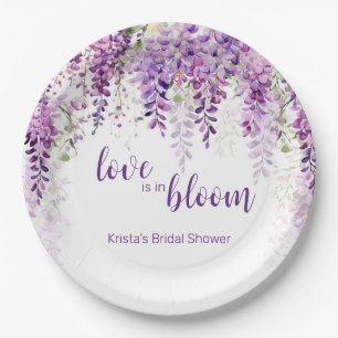 Purple Watercolor Wisteria Bridal Shower Paper Plate