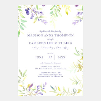 Purple Watercolor Wisteria Floral Wedding Invitation