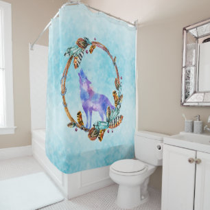 Purple Watercolor Wolf with a Boho Wreath
