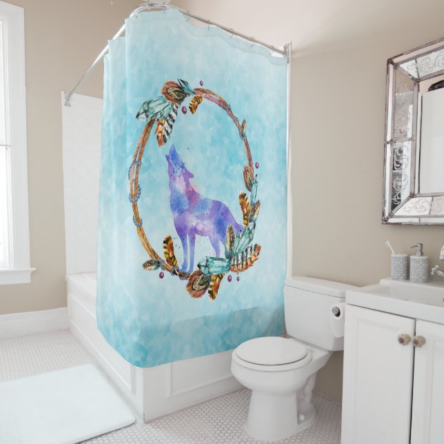 Purple Watercolor Wolf with a Boho Wreath (In Situ)