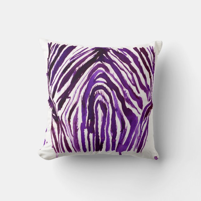 Purple Watercolor Zebra Throw Pillow (Front)