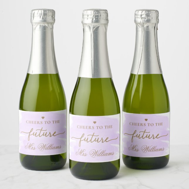 Purple Watercolour Bridal Shower Sparkling Wine La Sparkling Wine Label (Bottles)