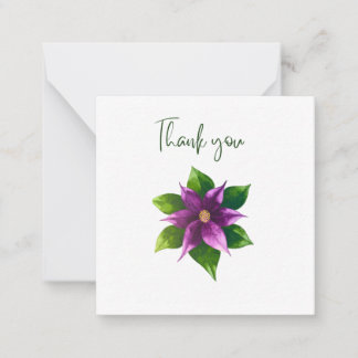 Purple Watercolour Flower Thank You Flat Notecard