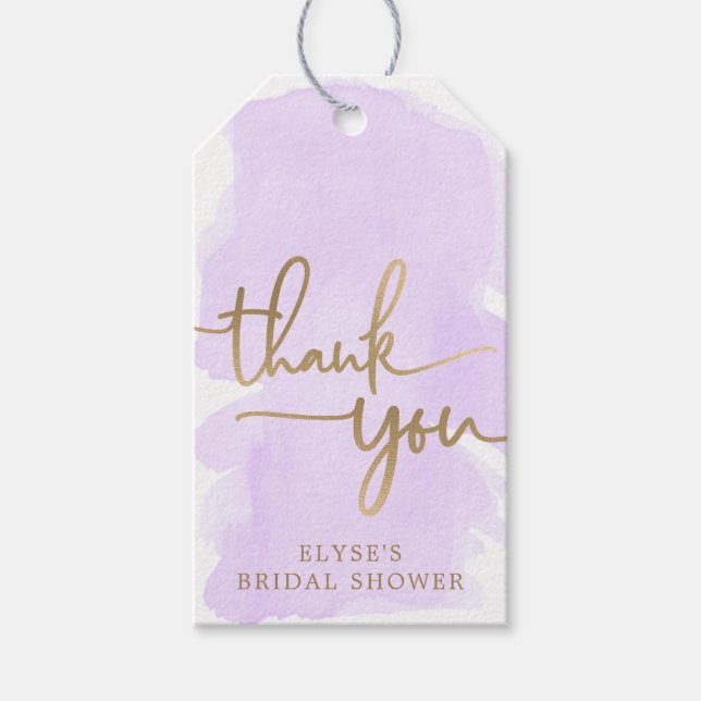 Purple Watercolour Gold Bridal Shower Favour Tag (Front)