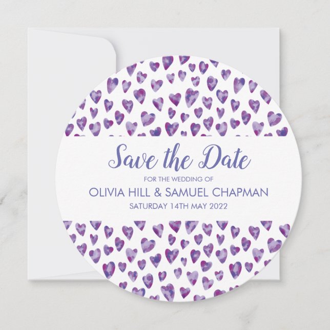 Purple Watercolour Heart Save The Date (Front)
