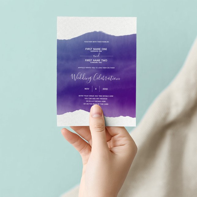 Purple watercolour wedding invitation (Purple watercolor paint wash wedding invitation)