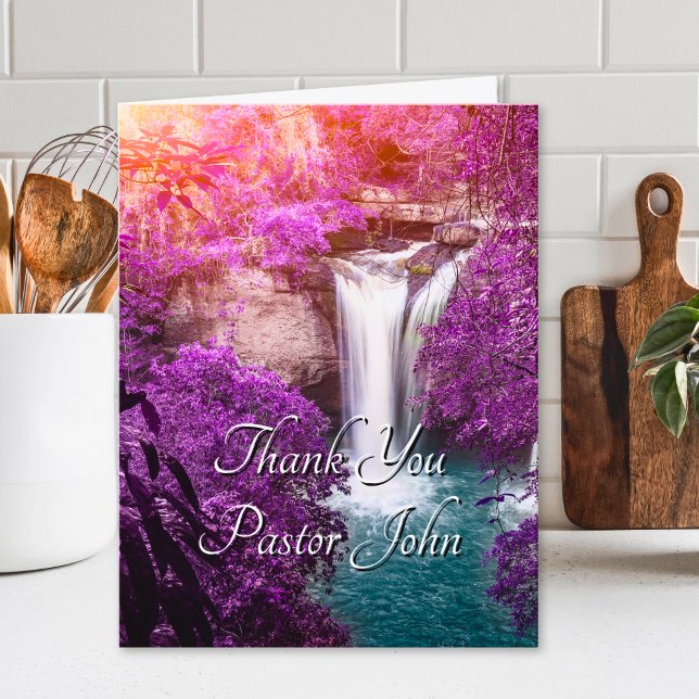 Purple Waterfall Sunrise Pastor Appreciation  Thank You Card (Purple Waterfall Sunrise Pastor Appreciation Thank You Card)