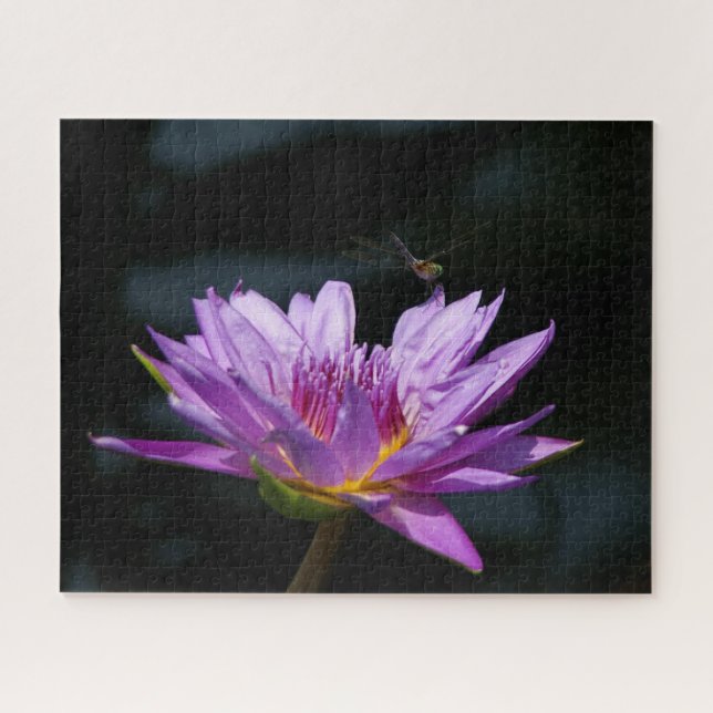 Purple Waterlily Dragonfly Jigsaw Puzzle (Horizontal)