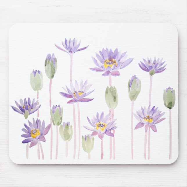 purple waterlily watercolor horizontal mouse pad (Front)