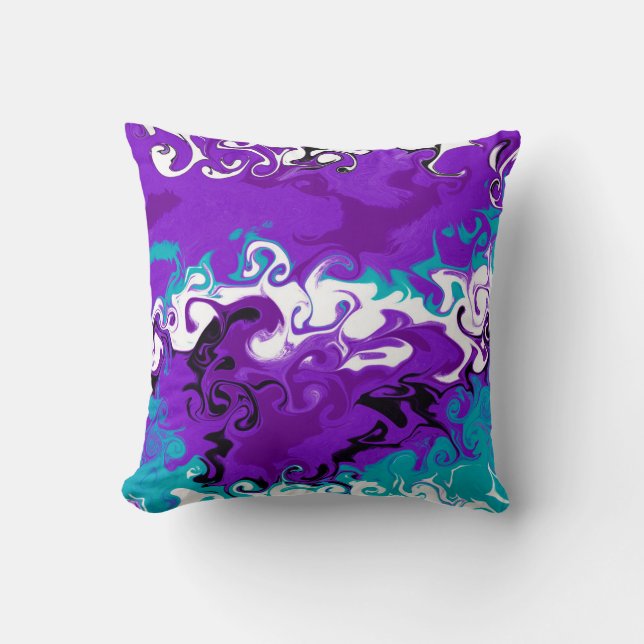 Purple Waves Fluid Art Throw Pillow (Front)